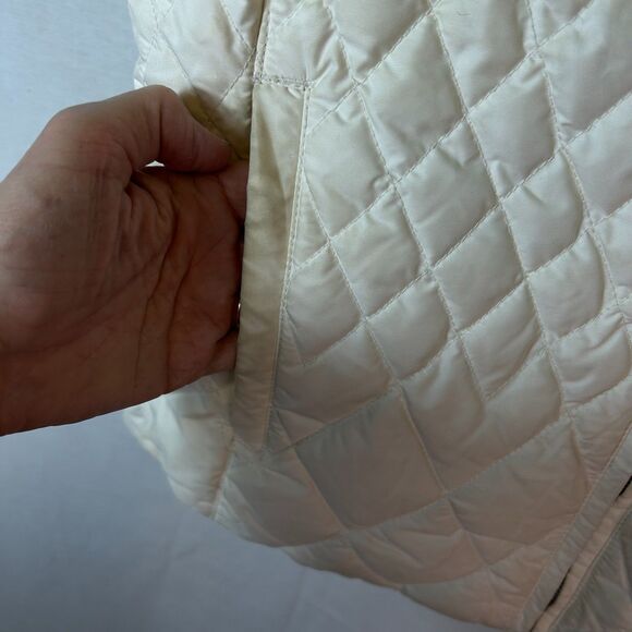 Eddie Bauer Ivory Faux Fur Collar Quilted Premium Goose Down Zip Up Vest Size S - Picture 7 of 15